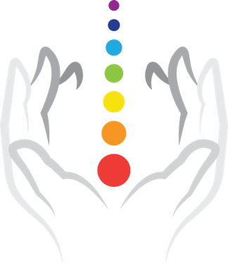 Logo Reikizentrum Marbach, zwei H&auml;nde mit Regenbogen.